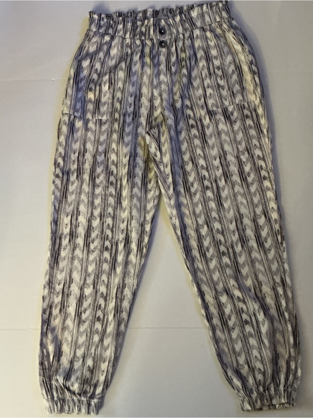 Sincerely Jules Linen Blend Jogger Pants Medium Gray White Tribal Print Pull On